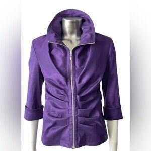 Joseph Ribkoff | Metallic Purple Ruched Fitted Silver Double ZipperJacket